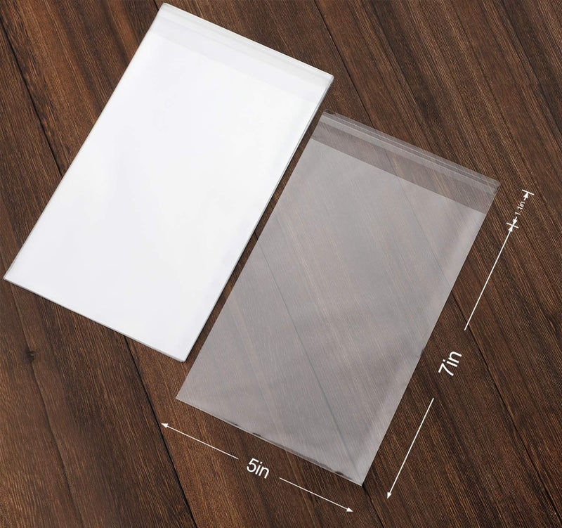 NObranded 100 pcs Clear 5" x 7" Self Seal Cello Cellophane Bags Resealable Poly Bags 2.8 mils for Cookie, Candy, Gift Bakery, Prints, Photos, Cards & Envelopes, Party Decorative - Image 3